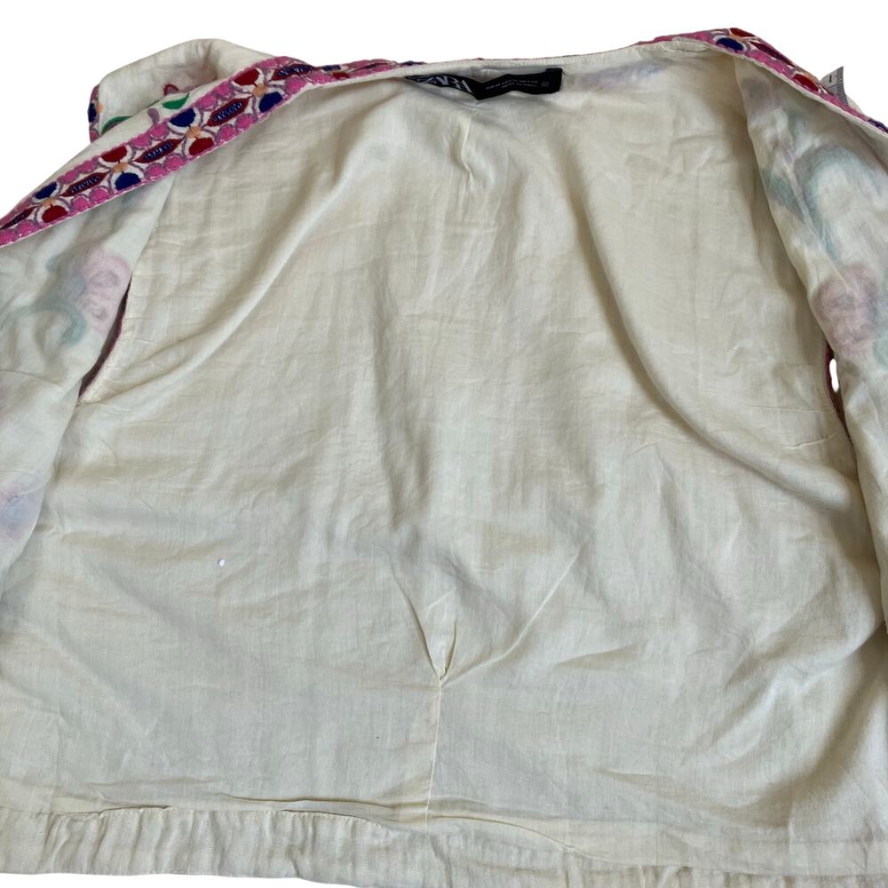 Zara Sz M Floral Embroidered Open Front Vest Cream Multicolor Folk Style - Picture 16 of 16